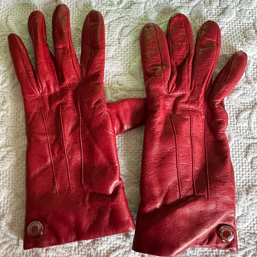 🧤 Coach Red Leather Gloves – Size 7½ – Wool Lined – Women’s Luxury Winter Gloves